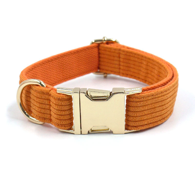 Dog  Collar Metal Buckle Soft Corduroy Thick Striped